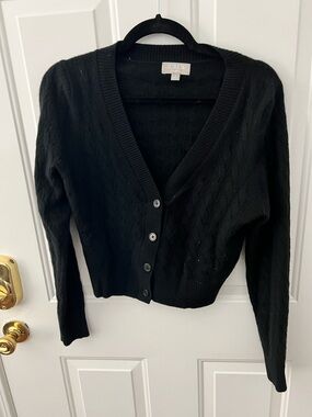 J. Crew Black Cable Knit V-Neck Button Cardigan